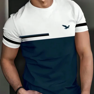 Summer men's casual sports loose oversized simple letter pattern printed round neck short sleeved T-shirt top