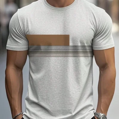Summer men's casual sports loose oversized simple letter pattern printed round neck short sleeved T-shirt top