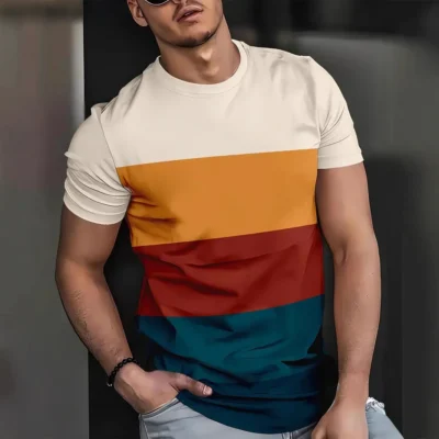 Summer Fashion Sports Men's T-Shirt 3D Geometric Print Loose Comfortable Daily Casual O-Neck Size Short Sleeve Men's Clothing