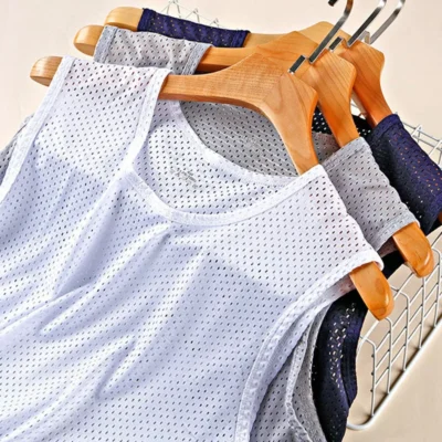 Men's Vests Casual Male U Collor Sleeveless Breathable Thin Loose Hollow Out Tank Tops QXFS-0224001