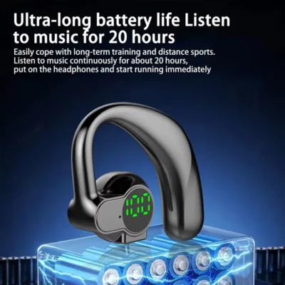 New 180°Wireless Headphone Bluetooth 5.4 Handsfree Noise Canceling Rotatable Sport Digital Display Earphones Single Ear Earhook